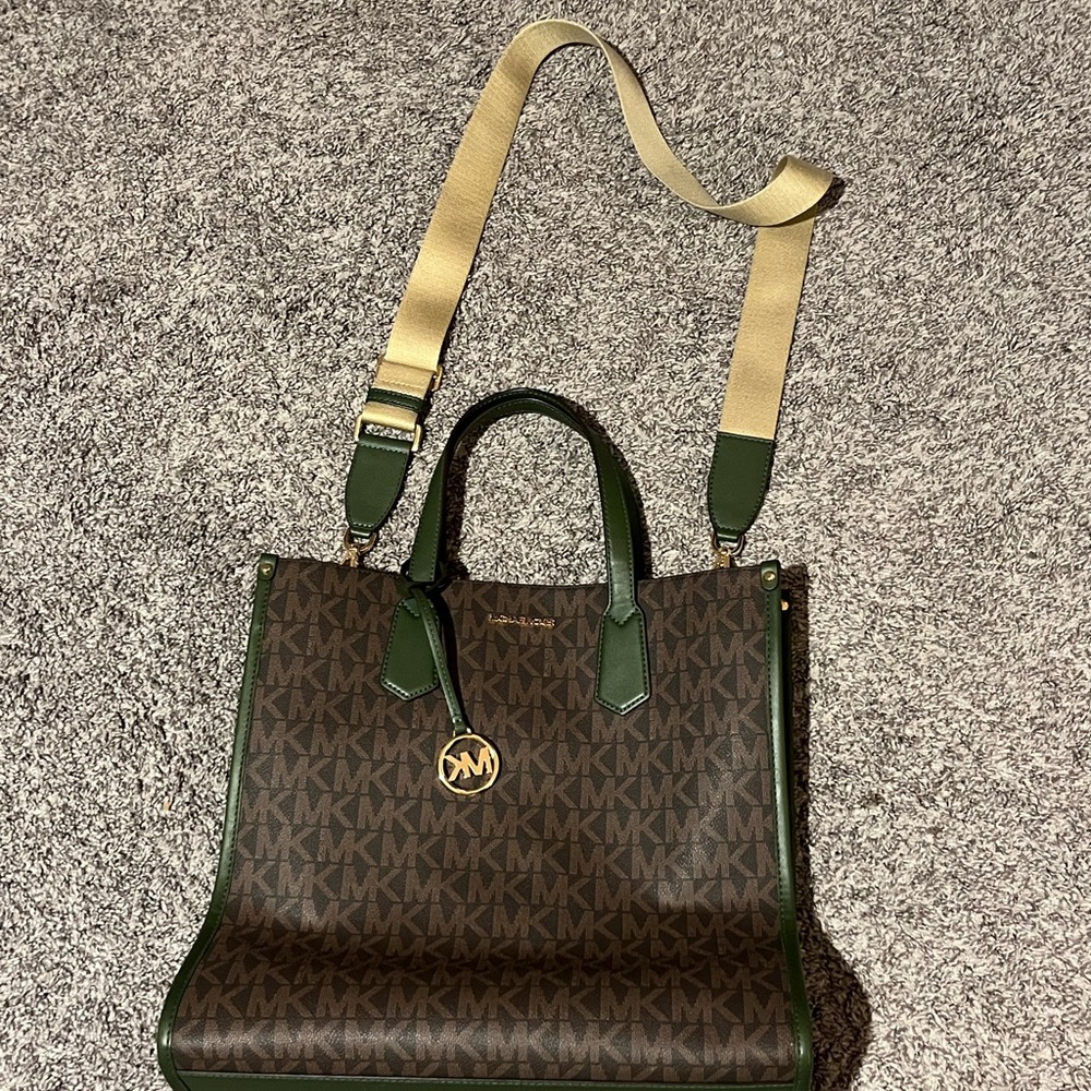 Michael Kors Green and Beige Tote Bag